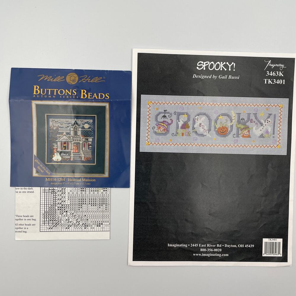 2 Halloween Counted Cross Stitch Patterns Mill Hill Haunted Mansion Spooky Bussi